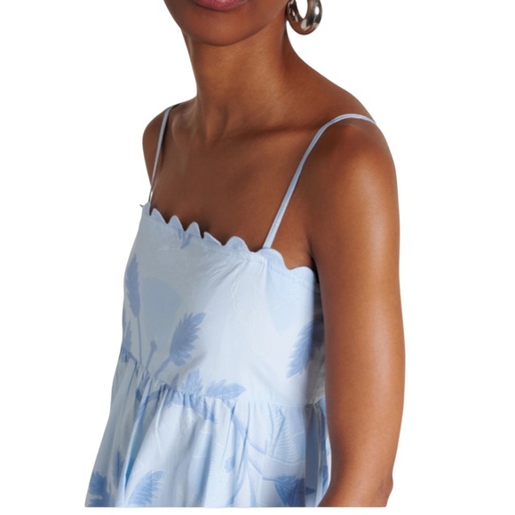 JULIET DUNN Scalloped Floral Cotton Midi Dress In Blue NWT - Picture 9 of 11